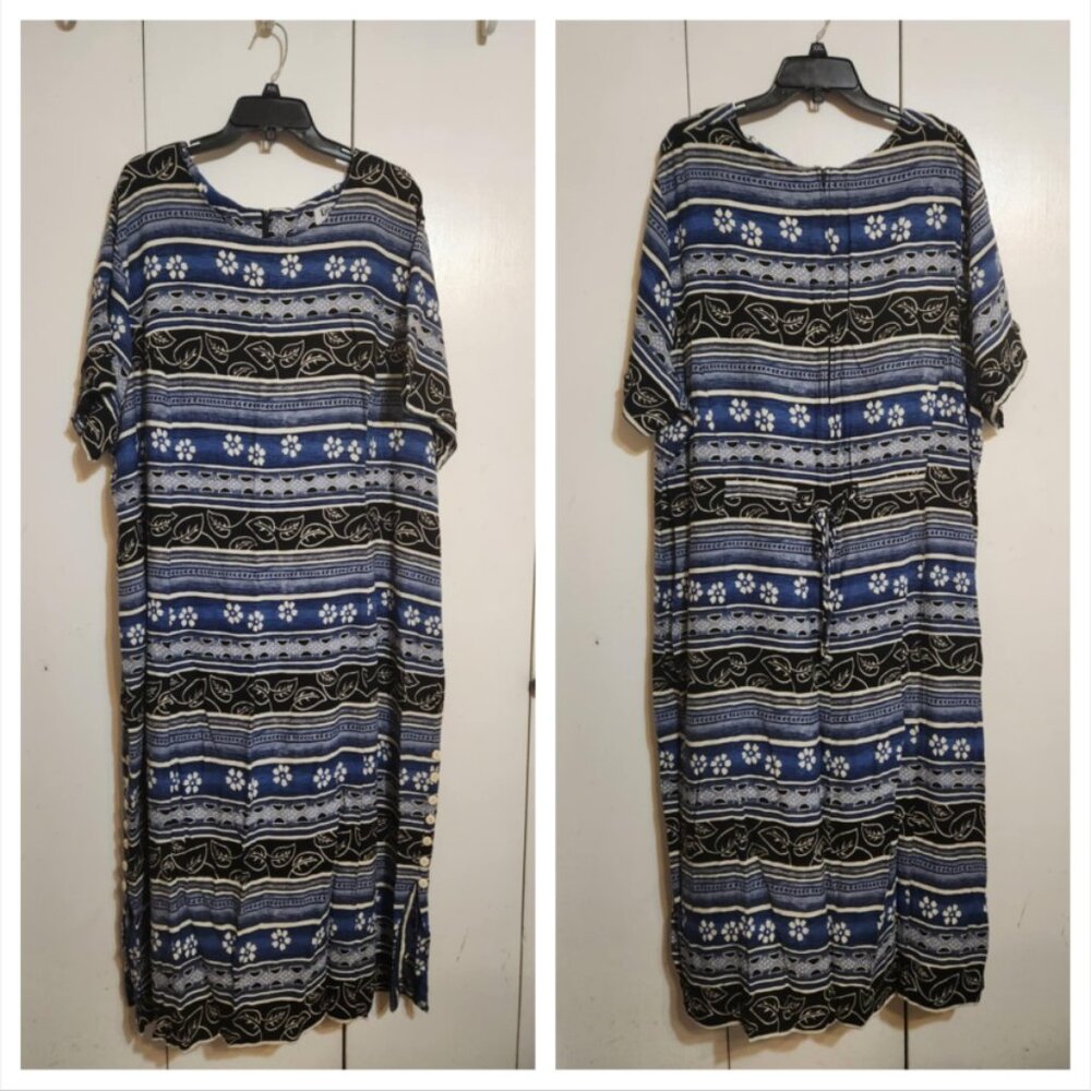 VTG Plus 3X Dawn Joy II Multicolor Floral Stripe Short Sleeve Textured Dress